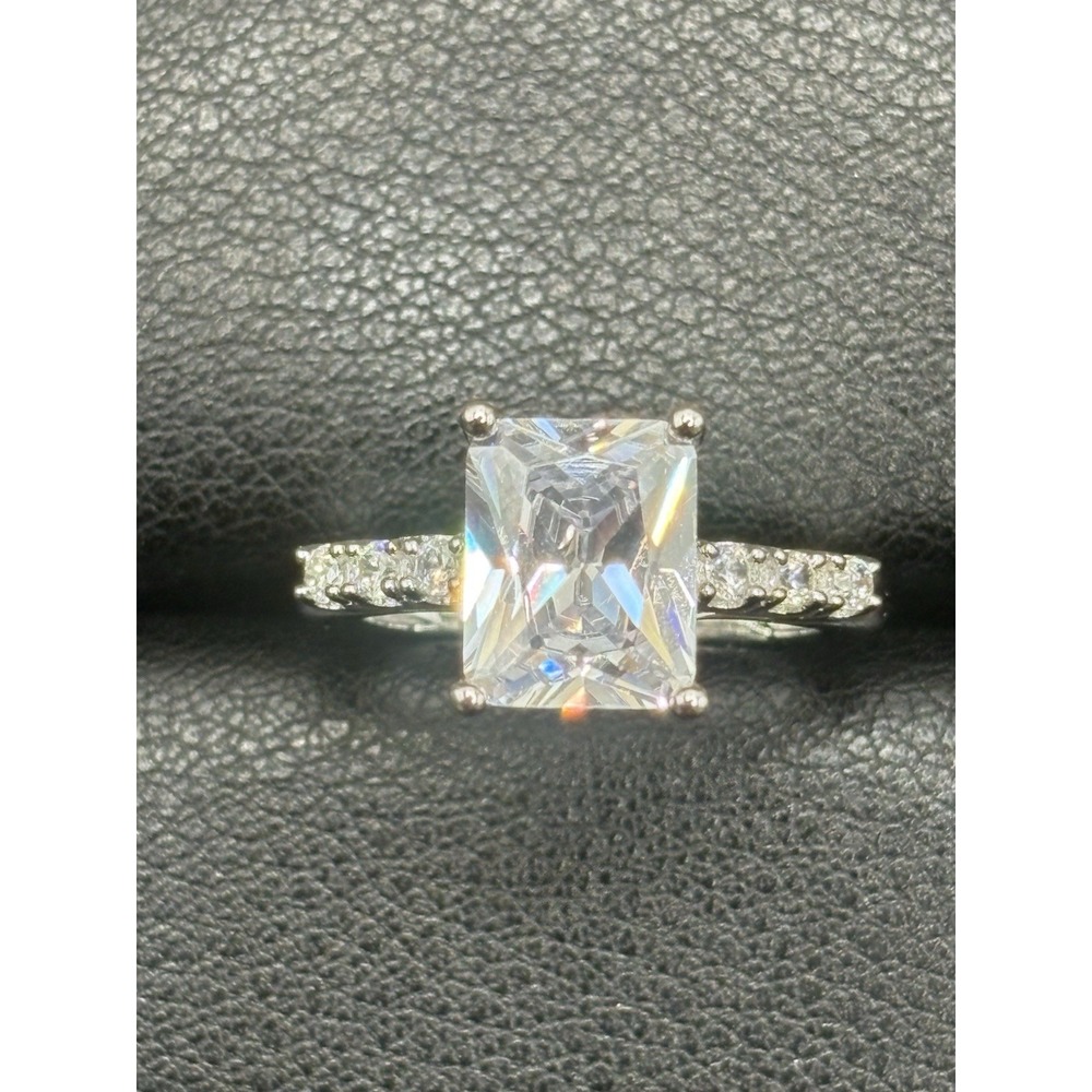 EUC JTV Sterling Silver Cubic Zirconia Engagement Ring 4 Grams Size 6.75 H4